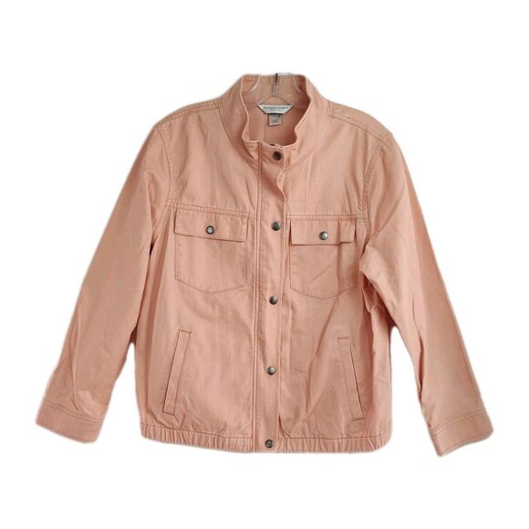 Christopher & Banks Petite Denim Jacket Women's Petite Large Light Pink Full-Zip - Picture 1 of 9